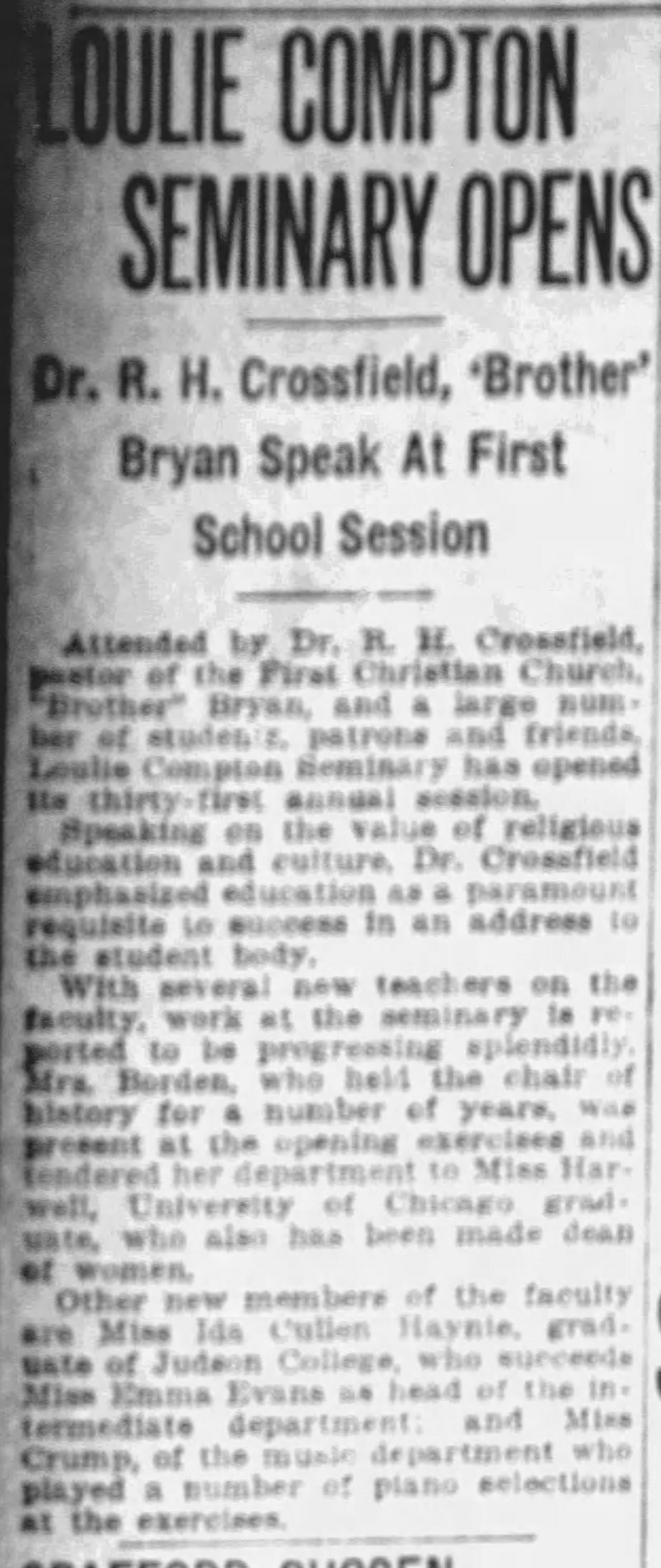 Loulie Compton Seminary Opens